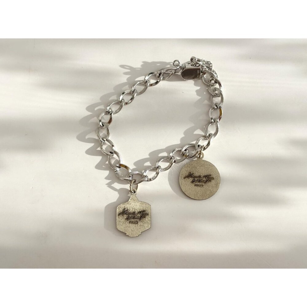 Koscot Designer Sterling Silver 925 Chainlink Multi Charmed Chunky Bracelet - 7" - Picture 4 of 14